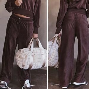 FREE PEOPLE MOVEMENT Let’s Volley Brown Velour Wide Leg Pants With Pockets